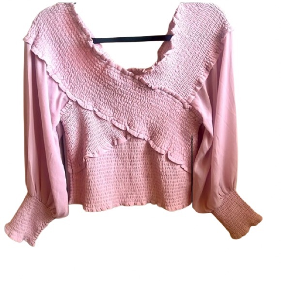 BB Dakota by Steve Madden Blush Pink Smocked Puff Sleeve Top L NWT Romantic Boho - Picture 11 of 11